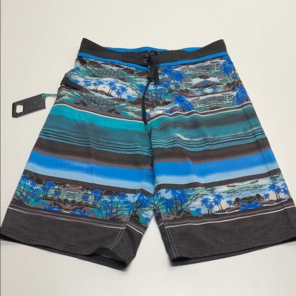BURNSIDE Mens 30 Blue Hawaiian Board Shorts - Picture 1 of 6